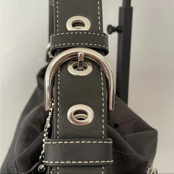 VTG Y2K COACH Signature Jacquard East West Shoulder Bag Purse Monochrome Black - Picture 13 of 14